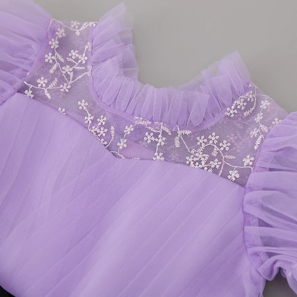 Summer Bridesmaids Party Girl Dresses Elegant Short Sleeve Birthday Princess Dress For Girl Tulle Wedding Prom Evening Customes