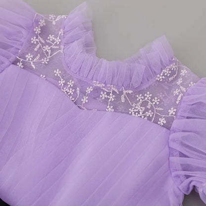 Summer Bridesmaids Party Girl Dresses Elegant Short Sleeve Birthday Princess Dress For Girl Tulle Wedding Prom Evening Customes