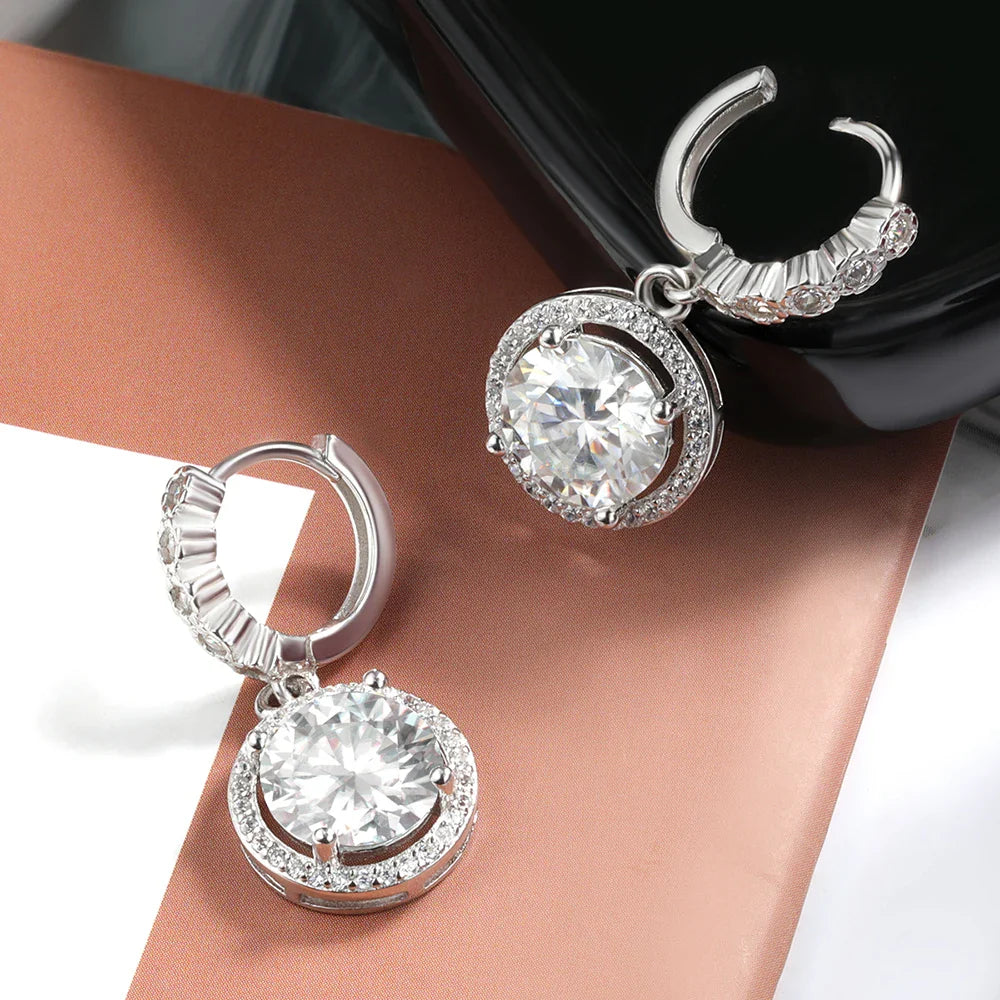 3Carat Moissanite Hoop Earrings With  Certificates Round Sunflower D Color Diamond Drop Earring 925 Silver Earring 2024 Trend