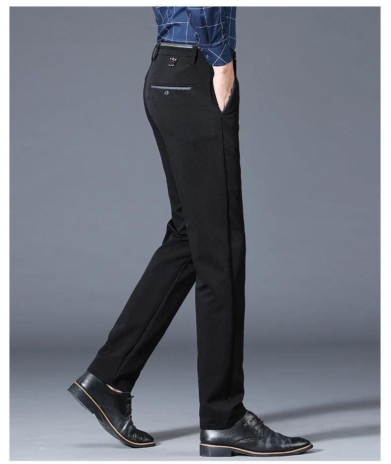 Winter New Classic Men's Fleece Casual Pants Thickened Straight Slim Warm Business Casual Office Male Velvet Trousers