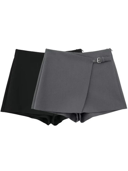 Women Fashion Solid Bandage Side Zipper Mini Skirts Shorts Vintage High Waist Female Chic Lady Shorts