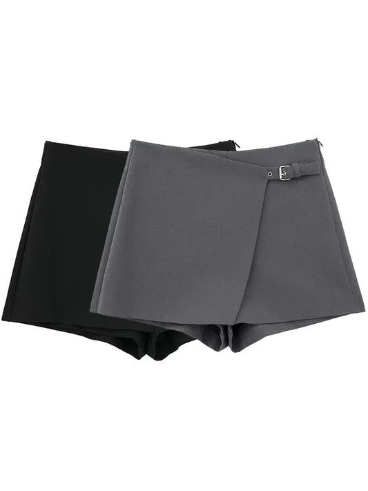 Women Fashion Solid Bandage Side Zipper Mini Skirts Shorts Vintage High Waist Female Chic Lady Shorts