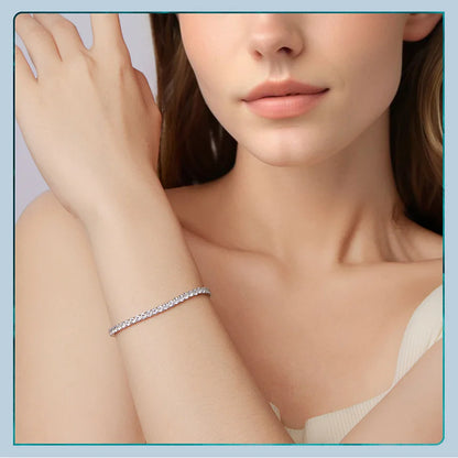 925 Sterling Silver Luxury Full-Pavé Tennis Bracelet Stretchable Round Cubic Zirconia Chain Classic Women Wedding Gift