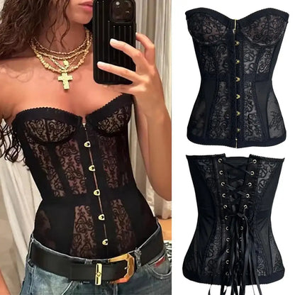 Tight Corset Strapless Top Sleeveless Boobs Street Trendy Vest Sexy Lace Hollow Fashion Spicy Girl Strapless Chic Party Top