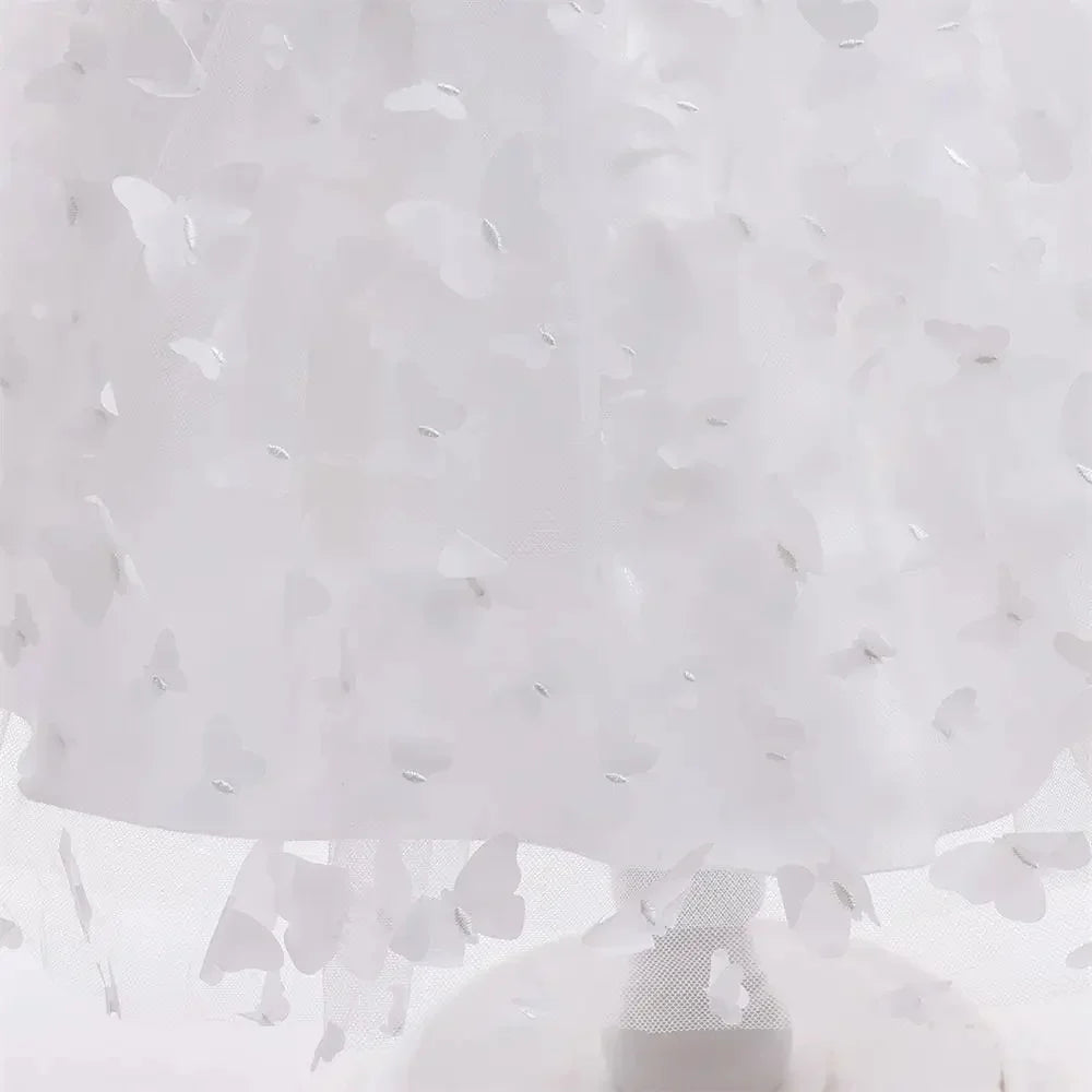 Vestido Borboleta Branco e Rosa de Verão para Meninas Vestido de Noiva de Tule Roupa de Batizado Roupa de Bebê Menina 1º Aniversário