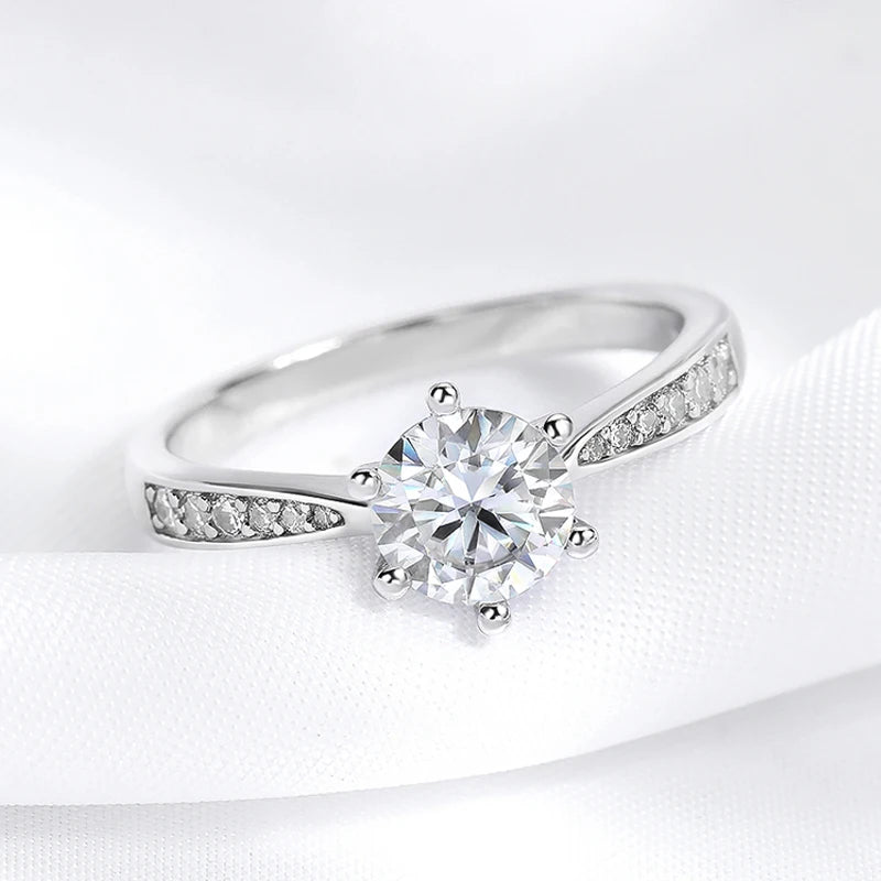 Real 0.3-3CT Moissanite Wedding Ring for Women Sterling Silver Round Brilliant Diamond Solitaire Engagement Rings Gift