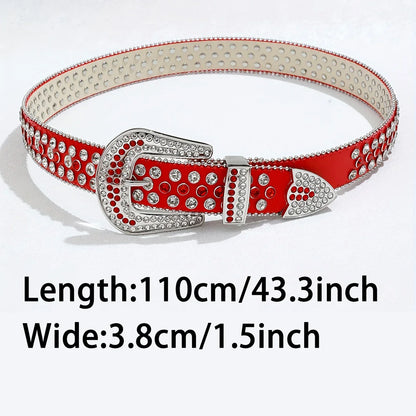 Women's Jeans Rhinestone Large Size Belt Men's Belt Western Denim Shiny Rivet Design Leather HipHop Punk Rock Y2K Style Belt