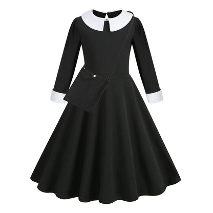 Vinagte Gothic Black Dress Girls Role Playing Costume Toddler Halloween Cosplay Apparel