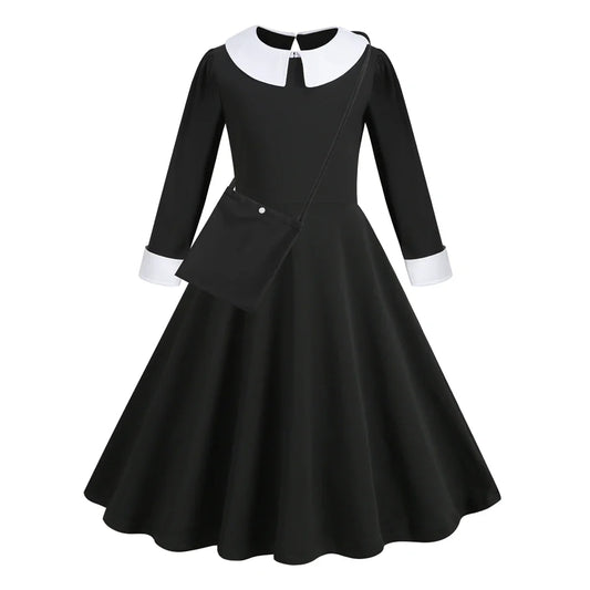 Vinagte Gothic Black Dress Girls Role Playing Costume Toddler Halloween Cosplay Apparel