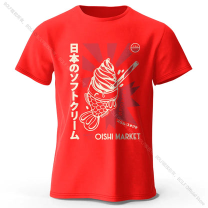 Japanese Foodie Print 100% Cotton T-Shirt, Soft & Breathable Round Neck Short Sleeve Tee, Unisex Cute & Cultural Style