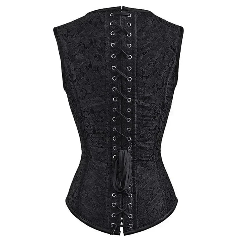Women Corset with Shoulder Straps Overbust Bustier Plus Size Floral Jacquard Gothic Corset Top Steampunk Corset Vest