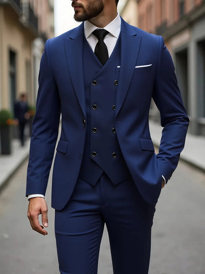 ManSuitOutfit Thin Simple Solid Color Single-breasted Male Suits British Style Long Sleeve Pocket MenSet wedding suits for men