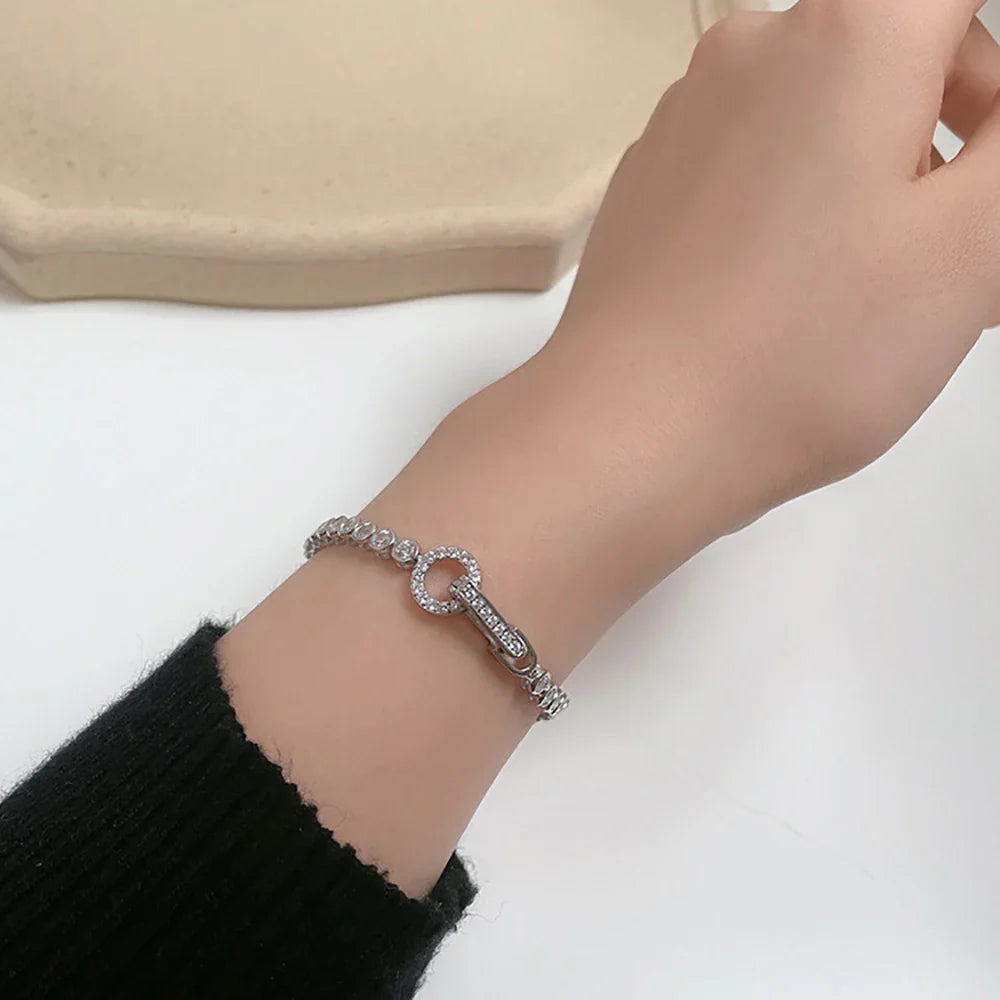 Round Bezel Set 3mm Zircon Bracelets for Women High Carbon Diamond 925 Sterling Silver 3 Styles Lock Buckles Fine Jewelry