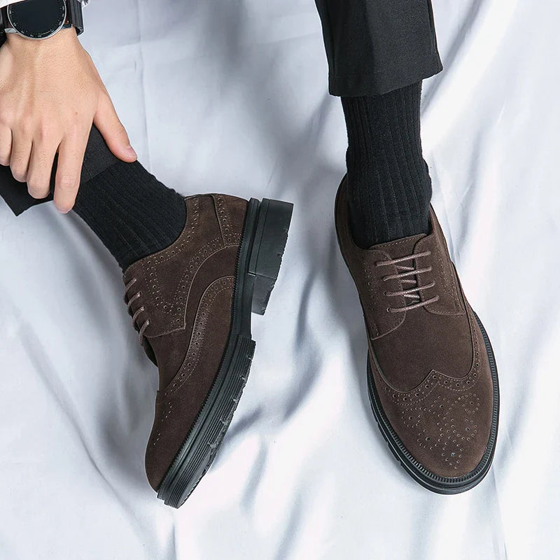 Leather Brock carved business dress shoes for men round head lace-up casual shoes