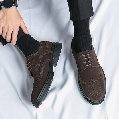 Leather Brock carved business dress shoes for men round head lace-up casual shoes