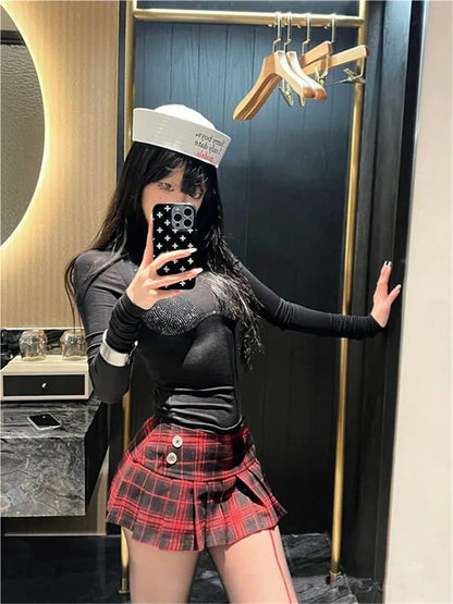 Summer Mini Skirts For Woman Korean Fashion Red Plaid Skirts Women Y2k Skirts Pleated Pleated Skirts Vintage Preppy Style