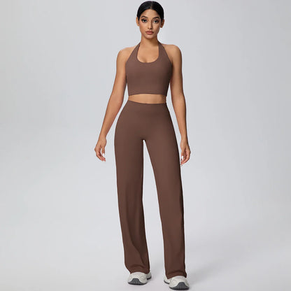 2PCS Woman Backless Hanging Neck Bra and Pants Yoga Set Summer Breathable Gym Sports Running Workout Top Hot Sales Yoga Set