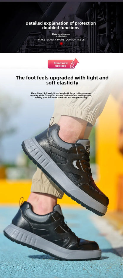 Men's Lightweight Casual Labor Protection Shoes Steel Toe Caps Anti Smashing Anti Piercing Wear-Resistant Work Footwear