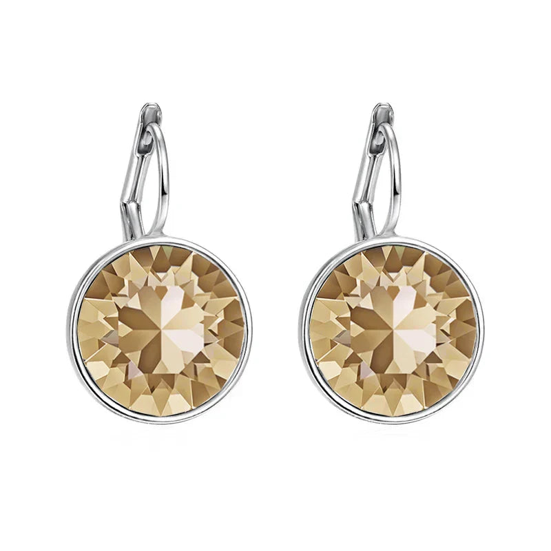 Earring for Women Christmas Birthday Premium Austrian Crystals Round Cut Dangle Silver Gold Color Pierced Jewelry