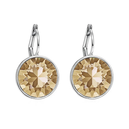 Earring for Women Christmas Birthday Premium Austrian Crystals Round Cut Dangle Silver Gold Color Pierced Jewelry