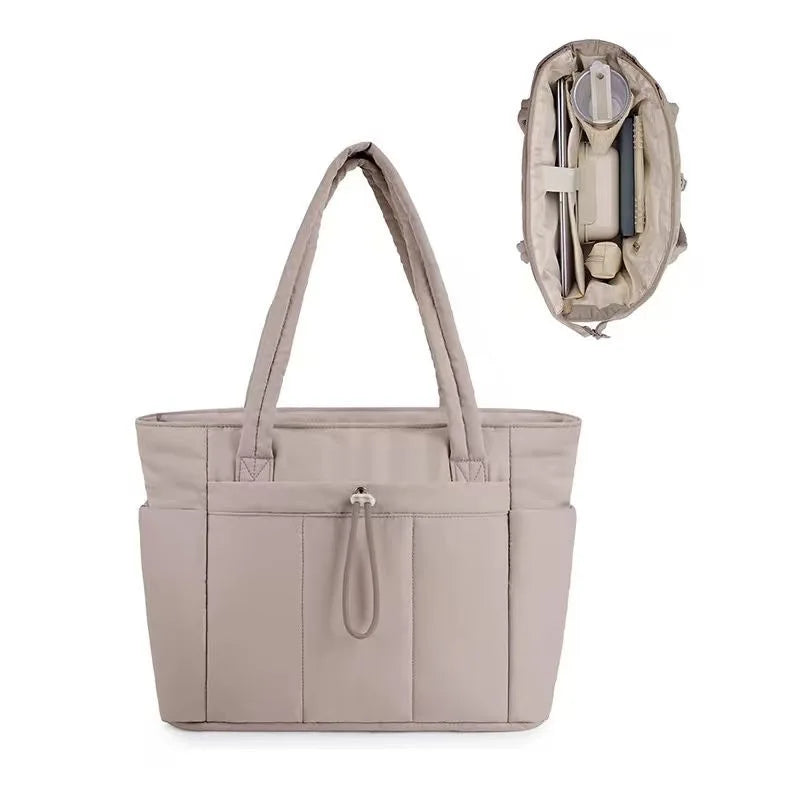 Ladies Lightweight Portable Tote Bag Quilted Travel Bag Casual Shoulder Bag in Black Khaki Colors small tote bags for women