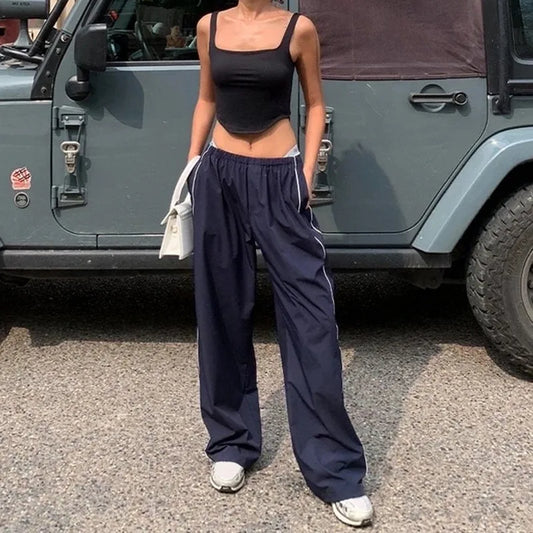 Y2K Loose Cargo Pants Elastic Waist Baggy Wide Leg Straight Trousers
