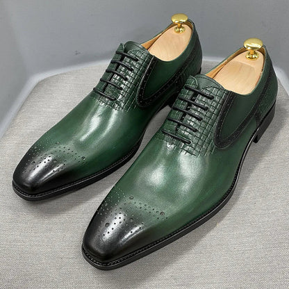 Size 6 To 13 Mens Oxford Dress Shoes Genuine Leather Handmade Green Lace-Up Brogue Classic Party Wedding Formal Shoes for Men