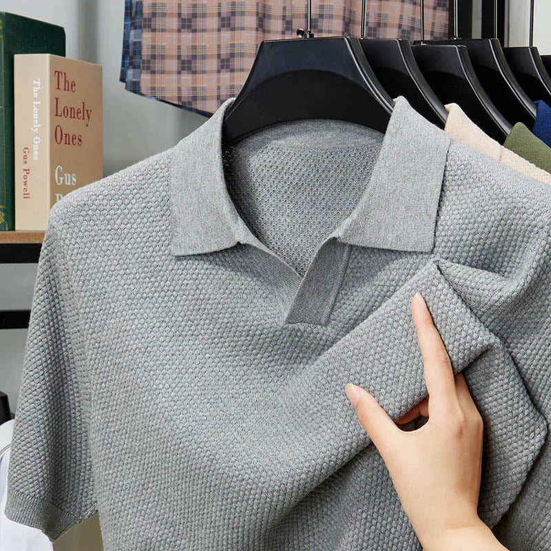 Men's Stretch 100% Cotton Polo Shirt - Pineapple Knit Seagull Collar, Breathable Short Sleeve Tee with Flexible M-4XL 6 Colors