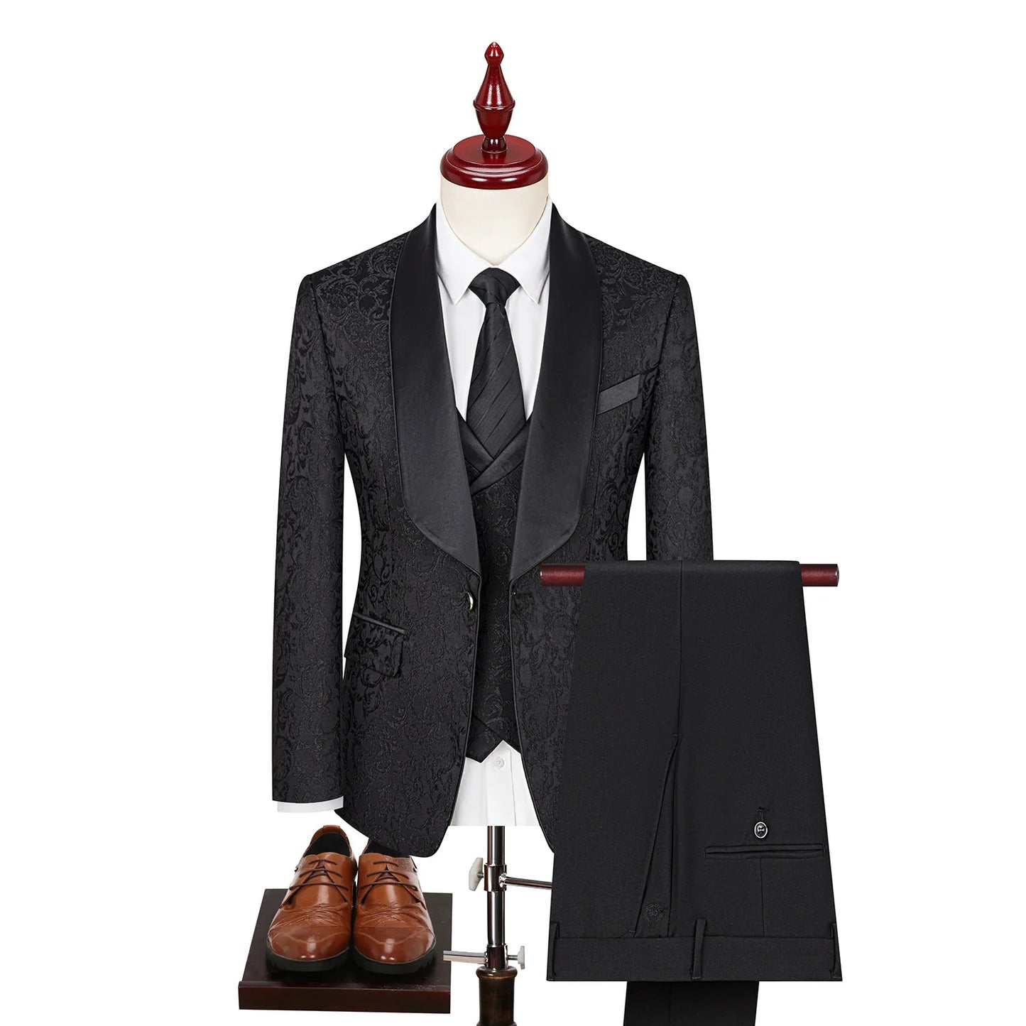 2025 New Large-Sized Jacquard Men's Suit for Wedding Dress, Groom's Suit Set, Host's Performance Costume