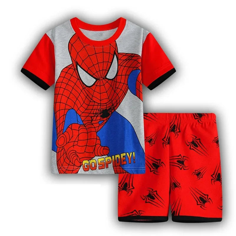 2pcs Marvel Spiderman Short-Sleeved Boys Homewear Pajamas Set Kawaii Cartoon Spider-man Baby Sleepwear T Shirt Shorts Pant Gift