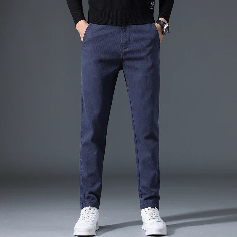 2025 Autumn New Casual Pants Men's Fashion Slim Fit Thick Straight Pants Soft Cotton Retro Style Streetwear Trousers Clothing