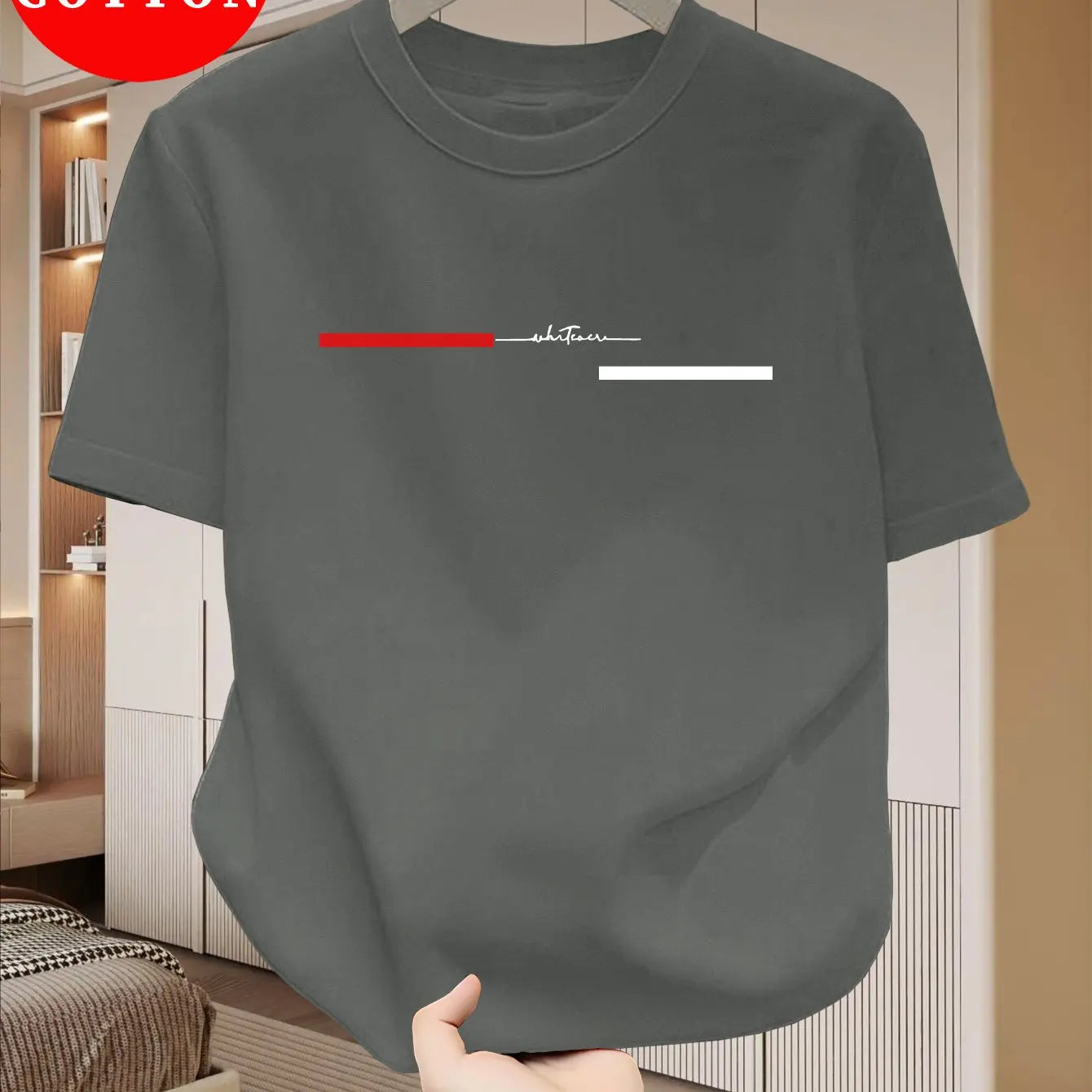 100% cotton men's loose T-shirt fashionable whatever letter pattern printed short sleeved round neck casual top