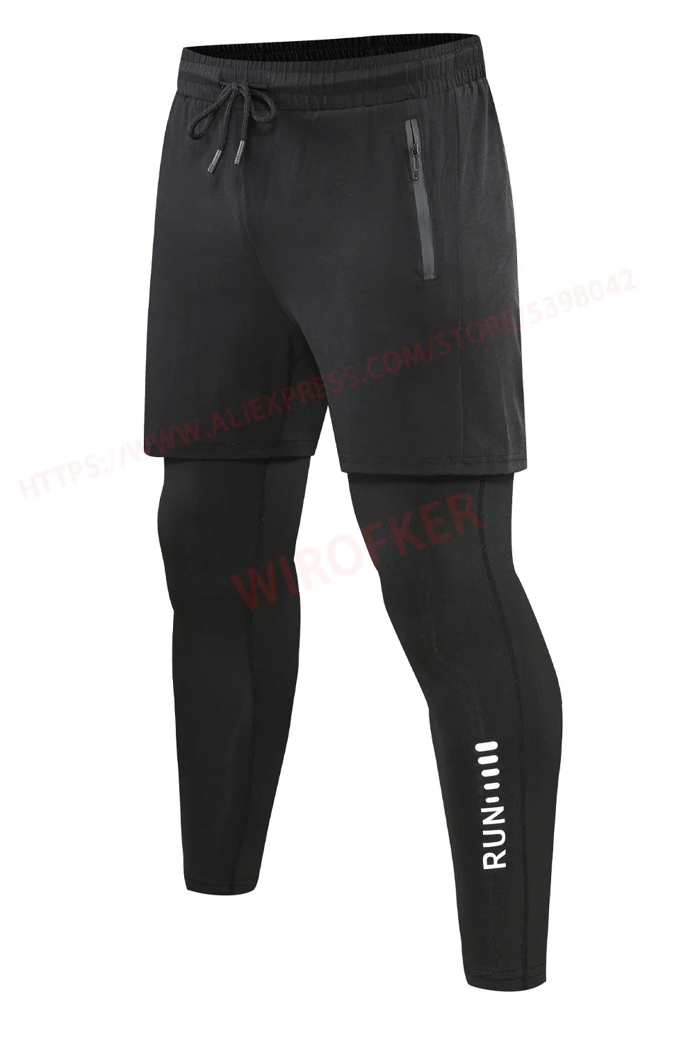 Men Run Trouser 2 In 1 Double Layer Pant Tight Training Basketball Legging Print Fitness Sweatpant With Pockets Running Trousers