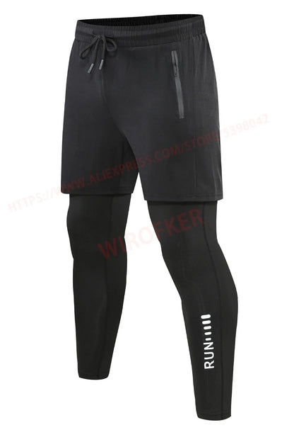 Men Run Trouser 2 In 1 Double Layer Pant Tight Training Basketball Legging Print Fitness Sweatpant With Pockets Running Trousers