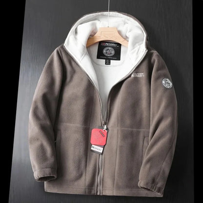 Thickened Double Layer Fleece Winter Jacket for Men with Hood Warm And Anti-Hail Norwegian Style Casual Loose Fit Jacket