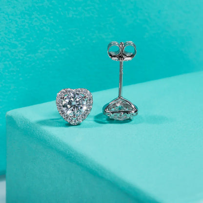 1cttw D Color Moissanite Halo Earrings 925 Sterling Silver 18k Gold Plated Heart Stud Earring for Women Jewelry Gifts