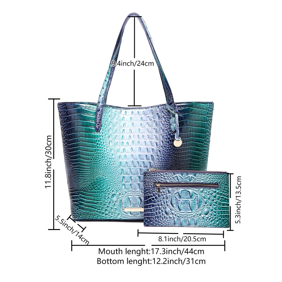 Leather Fashion Two Piece Crocodile Pattern Single Shoulder Tote Bag