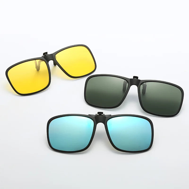 Clip Polarized Sunglasses Square Men Clip On Glasses Flip-up Frames Sunglasses Covers Blue Night Vision Color Lens 2025