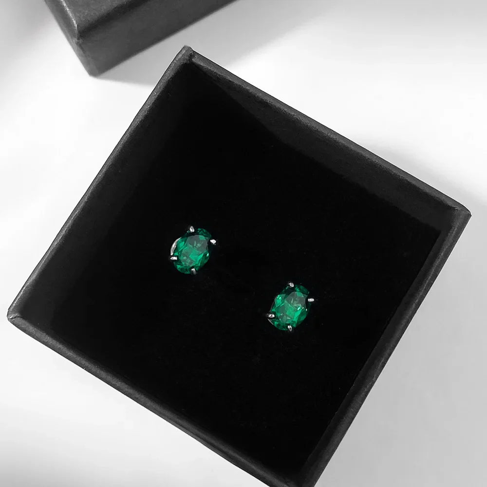 5*7mm Oval Cut Ruby Emerald Moissanite Stud Earrings Lab Grown For Women Man Unisex Gemstone Party 925 Silver Earring Gift