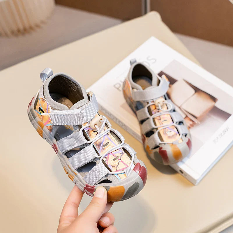 Boys Girls Casual Toes Capped Shoes Soft Sole Kids Sport Sandals Non-slip Children Summer Beach Shoes Classic Pull Rope 2025 New