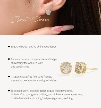 D VVS1 Round Full Moissanite Earrings for Women Men 925 Sterling Silver 18k Gold Shiny Hiphop Studs Party Gift Jewelry
