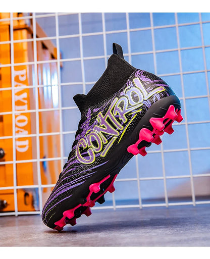 Unisex High-Top Soccer Cleats Non-Slip Football Boots Breathable Training Outdoor Grass Sneakers Men Women Professional Match