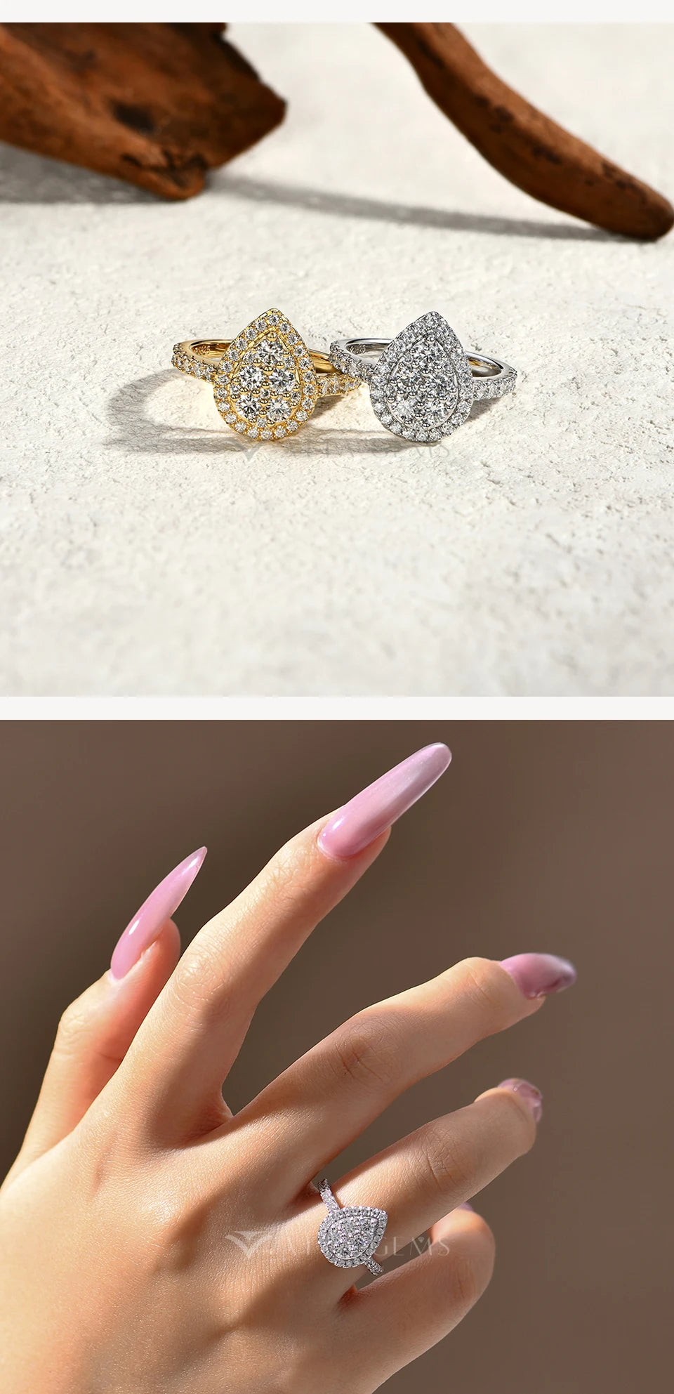 Round D VVS1 Moissanite Diamond Pear-Shaped Rings for Women S925 Sterling Silver Engagement Bride Vintage Jewelry Gifts