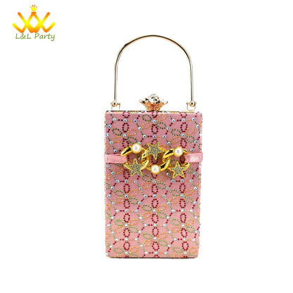 Low Heels Comfortable Sweet Style Italian Design Shoes Matching Bag Set in Orange Color High Quality with Crystal for Dress