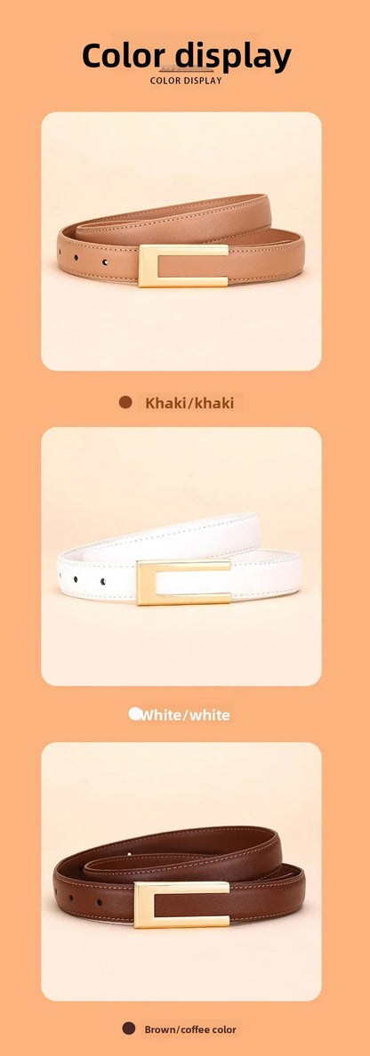 Genuine leather belt for women; cowhide fashion waist belt; versatile smooth buckle; 2025 dress decoration belt for