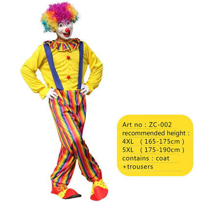 2025 New adult Circus Clown Cosplay Costumes Stage Performance Halloween Clown Role Play  Supply for Birthday Carnival