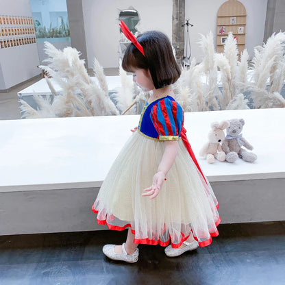 Summer Snow White Dress for Girls Breathable Puffed-Sleeve Tulle Princess Dress Snow White Themed Party Gown Halloween Costume