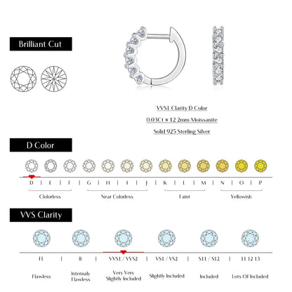 Moissanite Small Hoop Earrings 925 Sterling Silver Hollow Sparkling Ear Buckles For Women Wedding Fine Jewelry