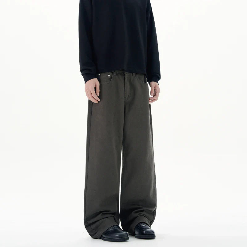 Men Baggy Wide Leg Jeans 100%Cotton Spring Casual Denim Pants Loose Straight Comfort Breathable Fashion Streetwear Male Trousers