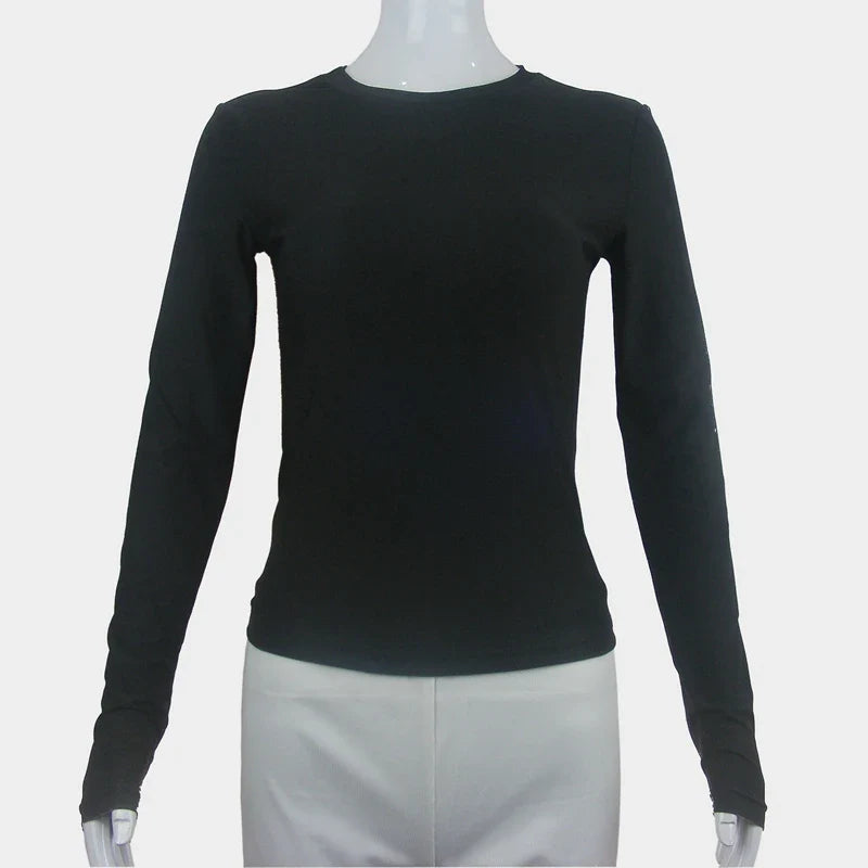 Woman Clothing Long Sleeve T-shirt Slim Fit Tops Female O-Neck Close-fitting Tee Shirt Street Wear 2024 Y2K Qtraf 2408